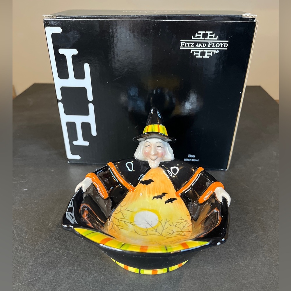 New In Box Fitz & Floyd Witch Bowl “BOO” Halloween Candy Bowl